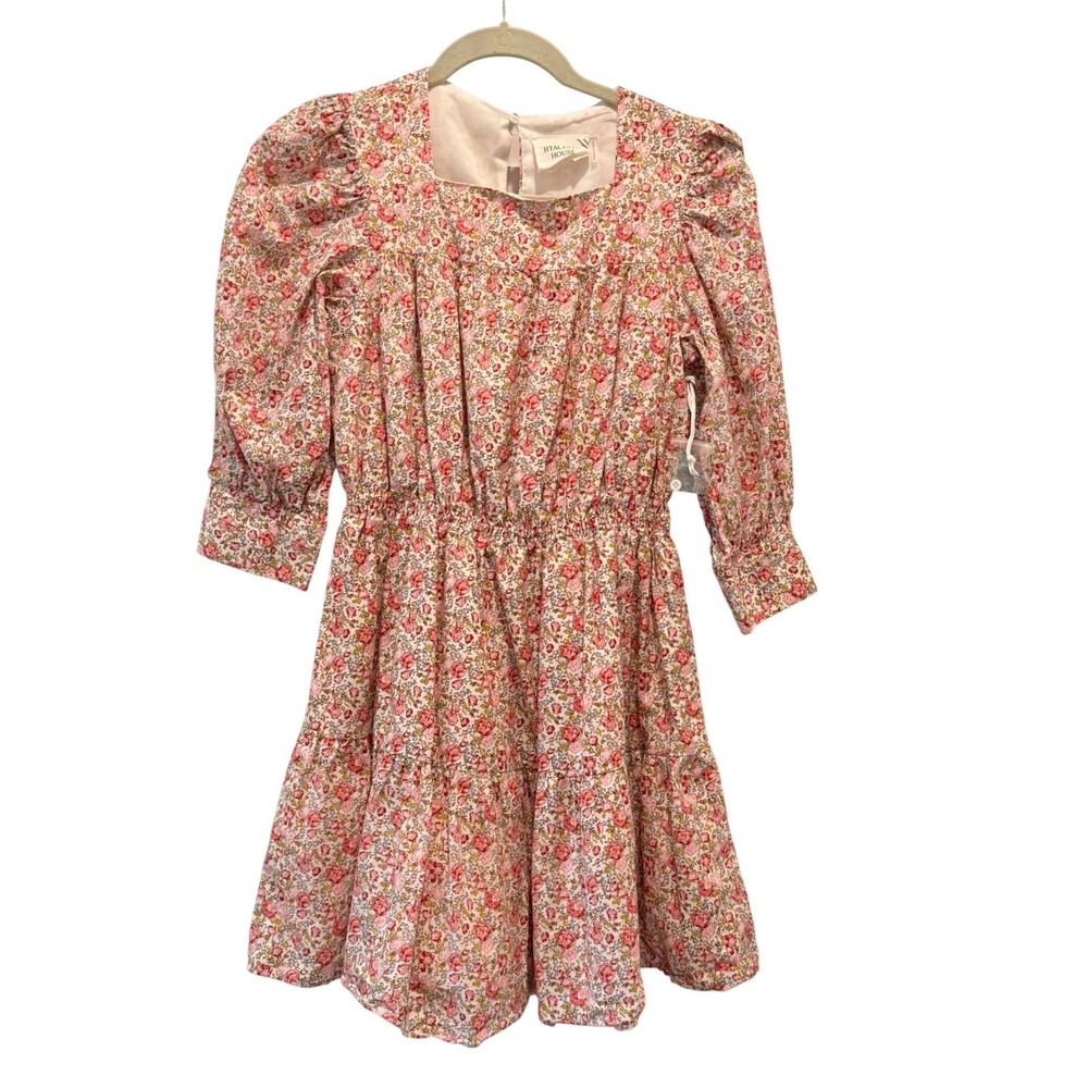 NEW Hyacinth House Floral Mini Dress Womens XS Pink Puff Sleeve Tiered Cottage